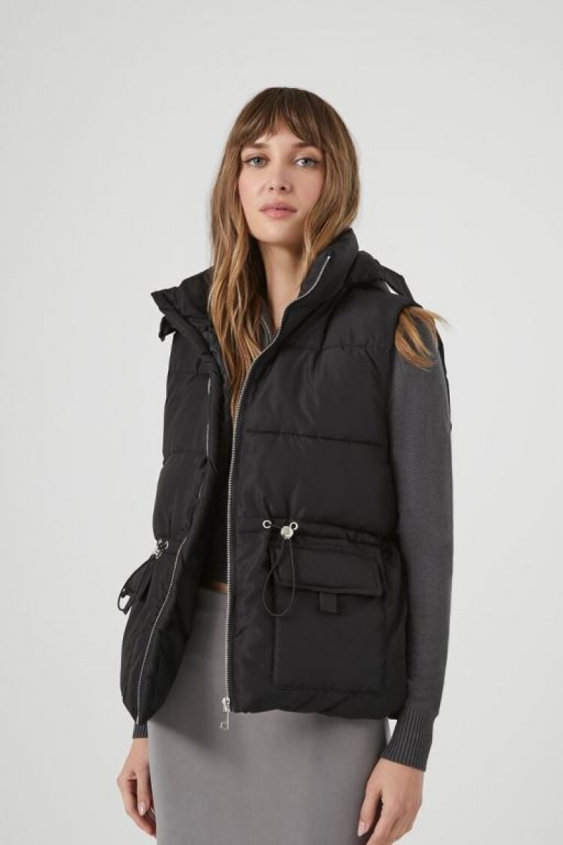 Chaleco Forever 21 Hooded Toggle Puffer Mujer Negras | tG4sYZlsy4A