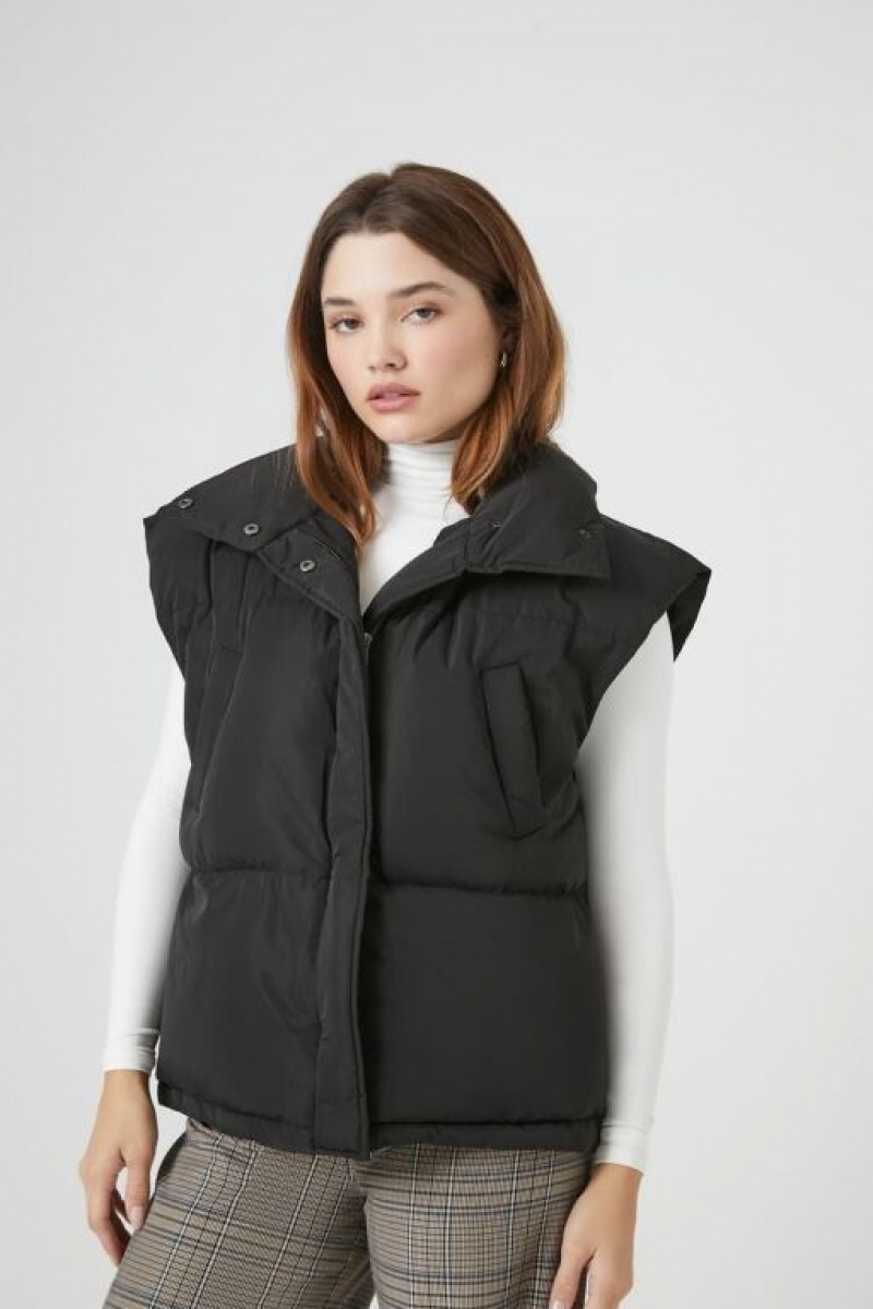 Chaleco Forever 21 Oversized Acolchado Puffer Mujer Negras | 1ccJOUw8AmU