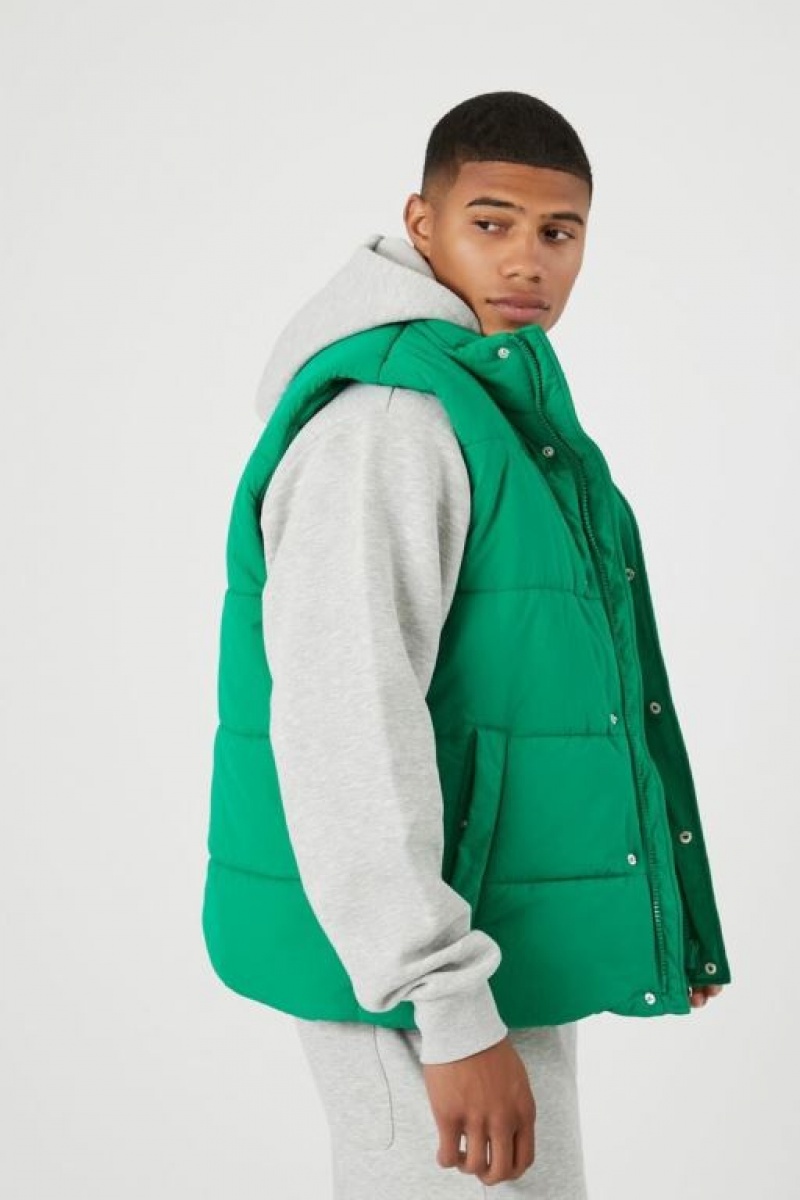 Chaleco Forever 21 Unisex Funnel Neck Puffer Hombre Verde | ZoxptJEvufx