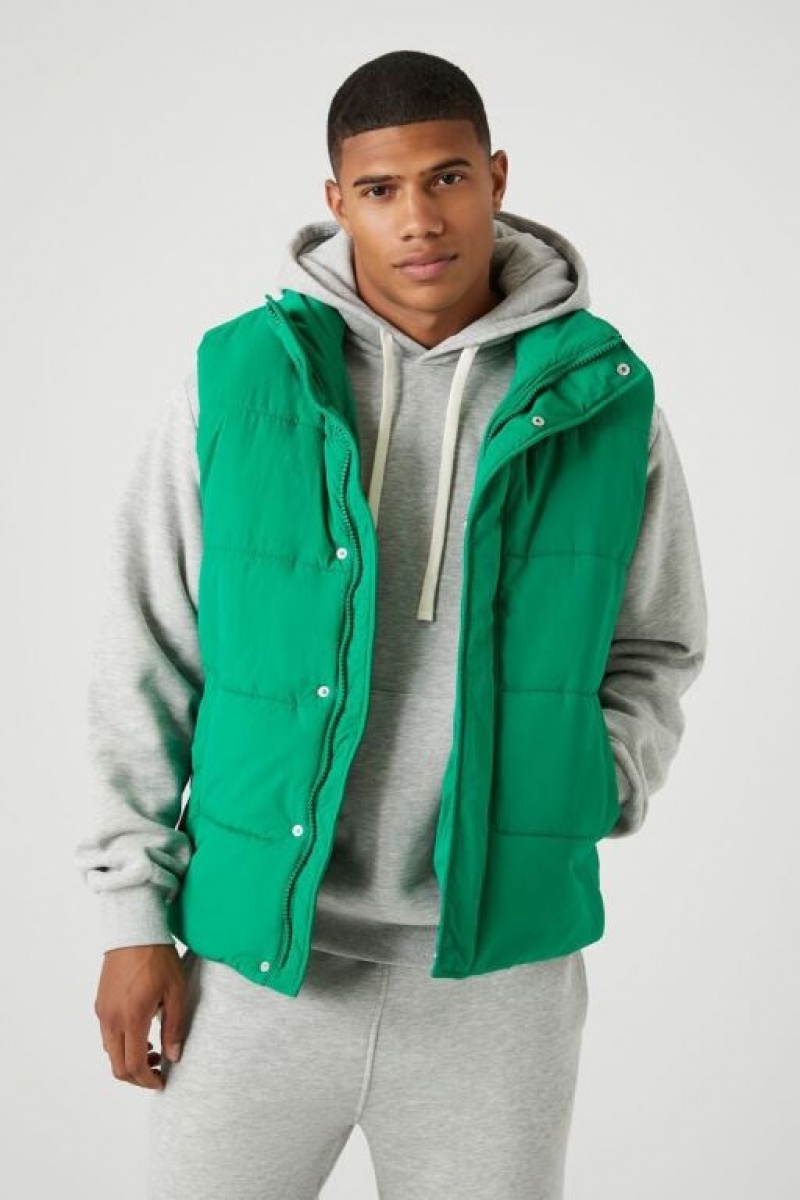 Chaleco Forever 21 Unisex Funnel Neck Puffer Hombre Verde | ZoxptJEvufx