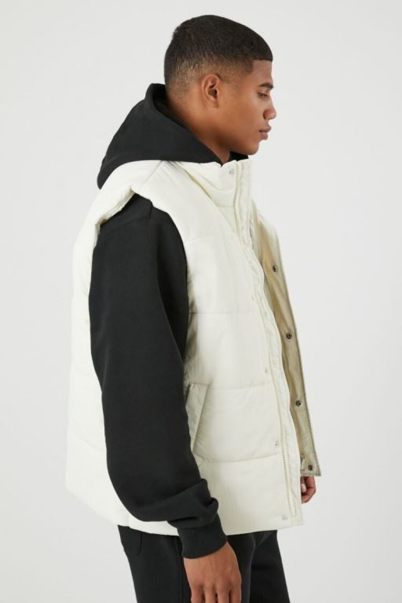 Chaleco Forever 21 Unisex Funnel Neck Puffer Hombre Creme | dMTsGR7cusU