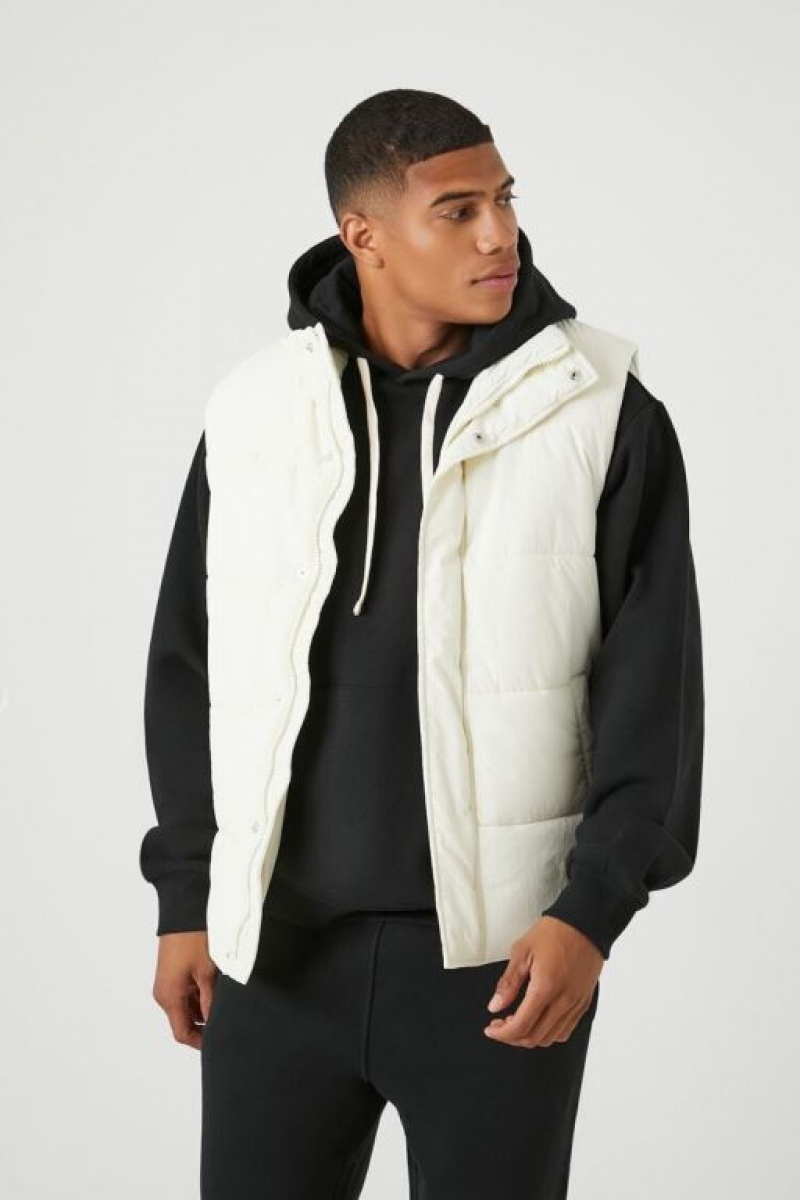 Chaleco Forever 21 Unisex Funnel Neck Puffer Hombre Creme | dMTsGR7cusU