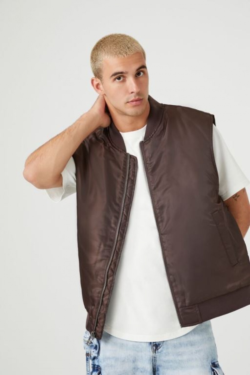 Chaleco Forever 21 Zip Up Acanalado Trim Hombre Cocoa | HKVGl9lgu4s