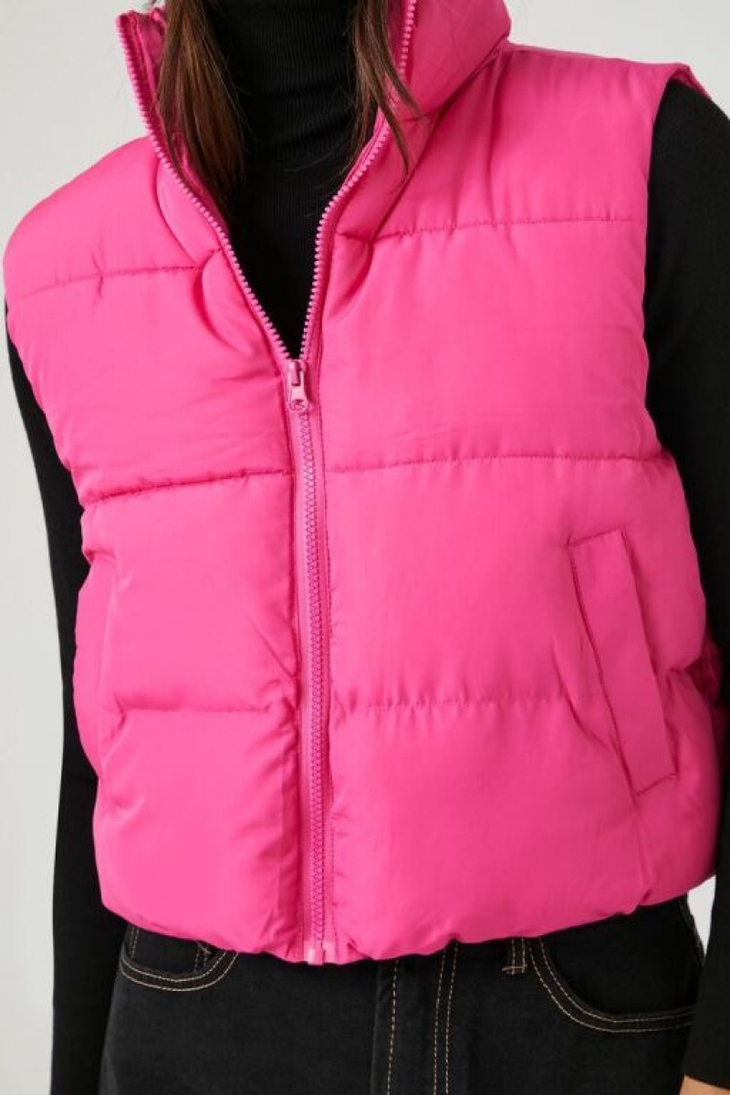 Chaleco Forever 21 Zip Up Acolchado Puffer Mujer Rosas | rZccVyHf5ox