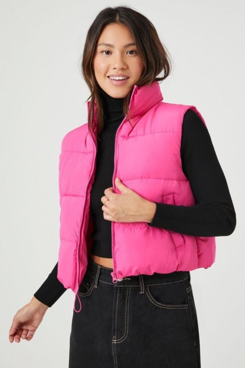 Chaleco Forever 21 Zip Up Acolchado Puffer Mujer Rosas | rZccVyHf5ox