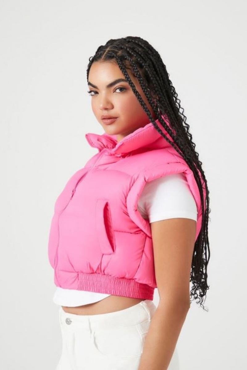 Chaleco Forever 21 Zip Up Cropped Puffer Mujer Rosas | 5fdHW21lllZ