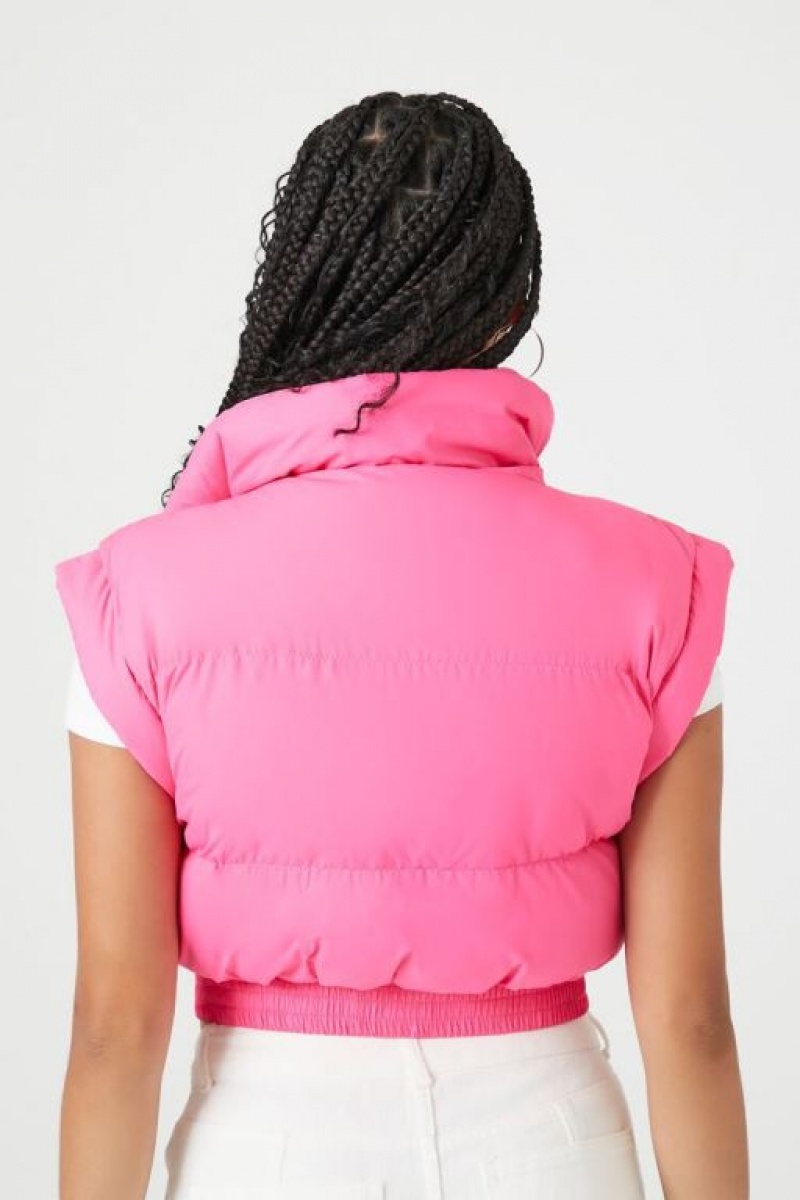 Chaleco Forever 21 Zip Up Cropped Puffer Mujer Rosas | 5fdHW21lllZ