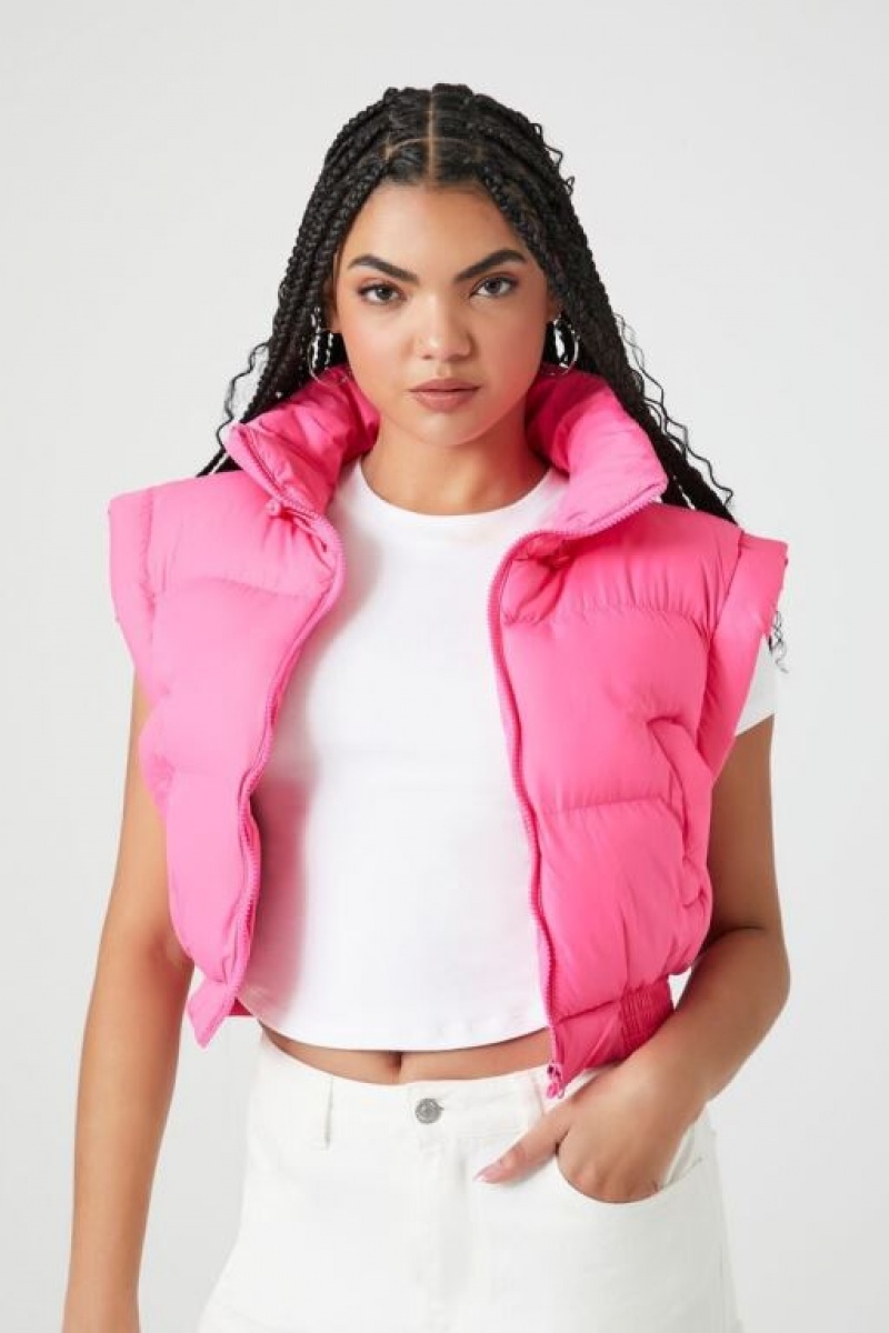 Chaleco Forever 21 Zip Up Cropped Puffer Mujer Rosas | 5fdHW21lllZ