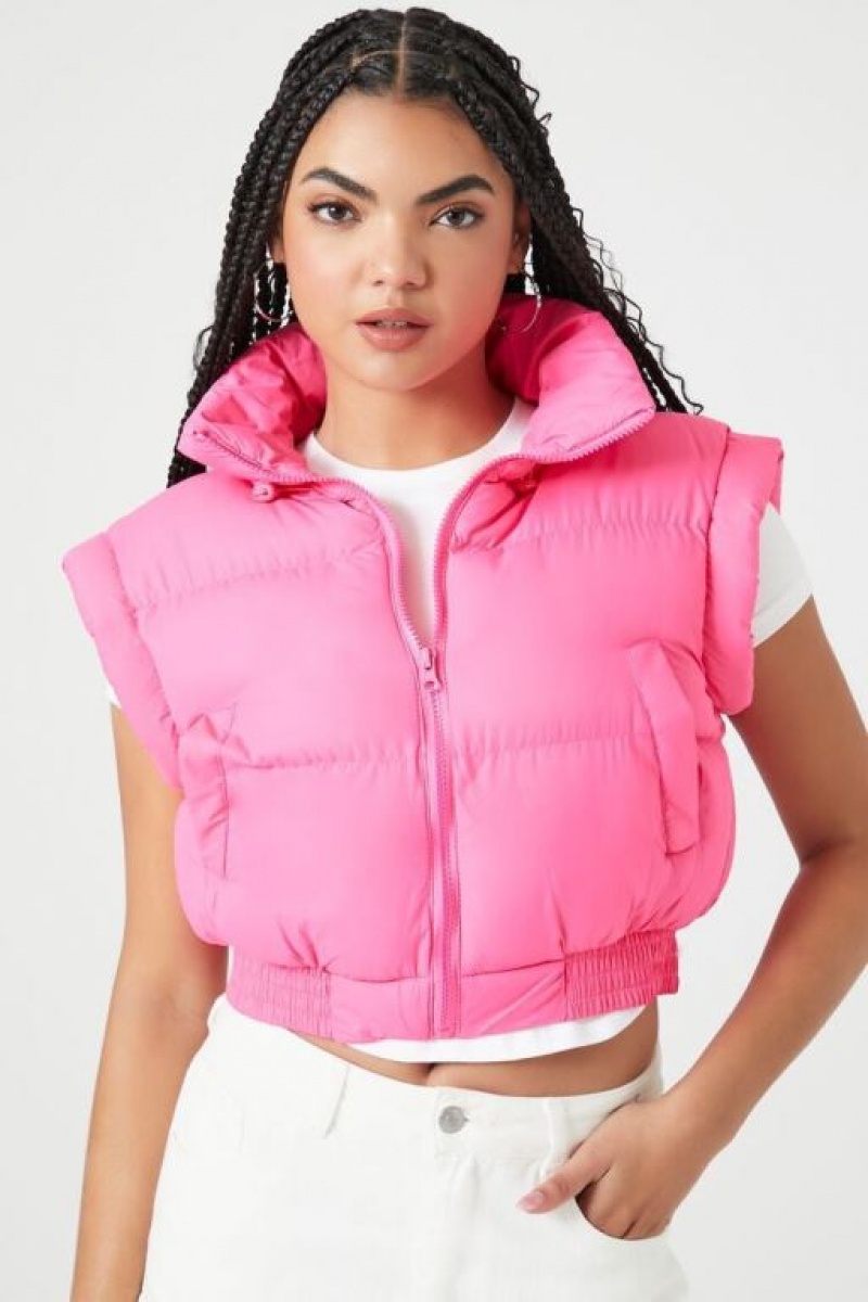 Chaleco Forever 21 Zip Up Cropped Puffer Mujer Rosas | 5fdHW21lllZ