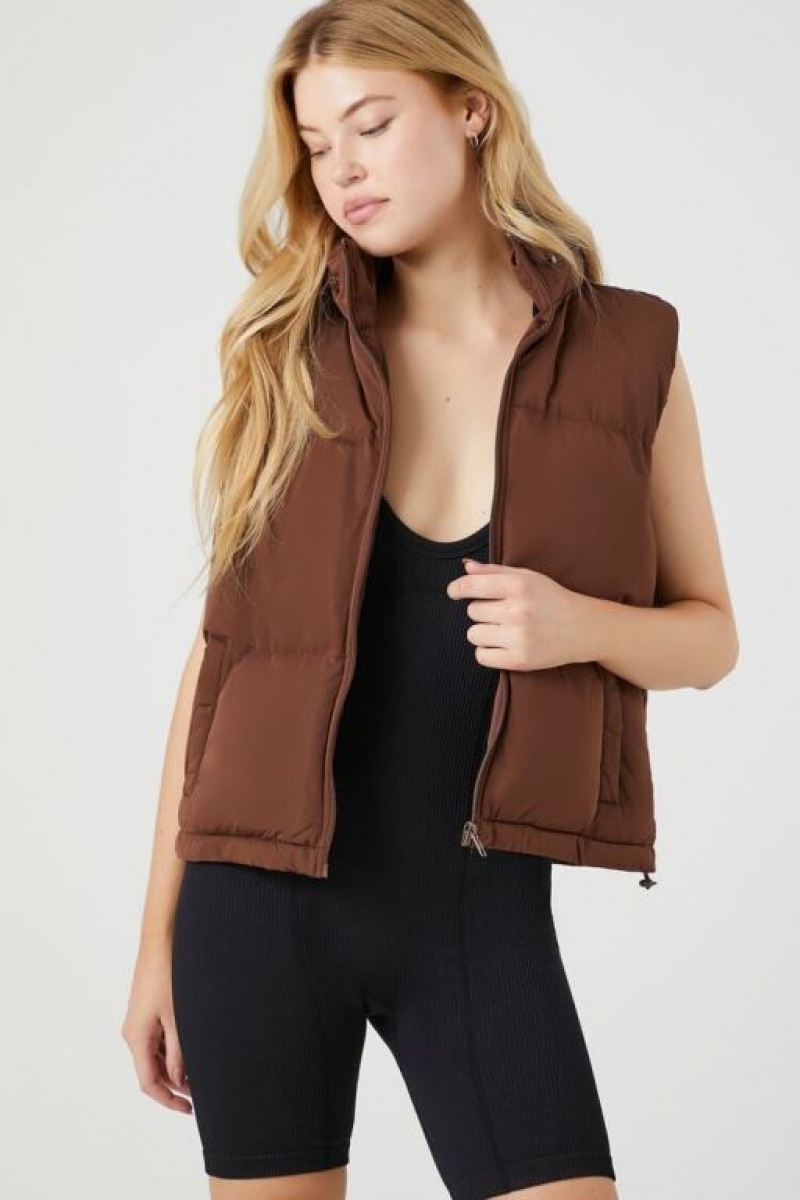 Chaleco Forever 21 Zip Up Puffer Mujer Chocolate | zVjtsMO22v1