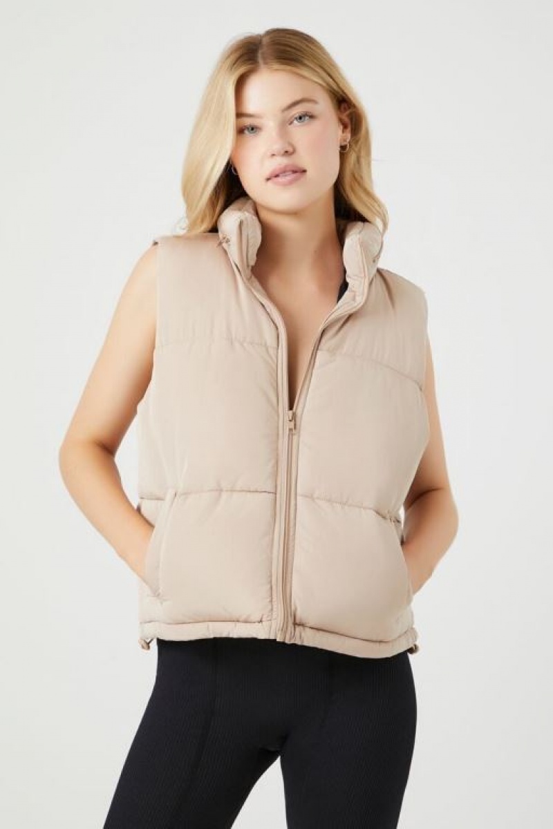 Chaleco Forever 21 Zip Up Puffer Mujer Marrones | D0jdiSscwlI