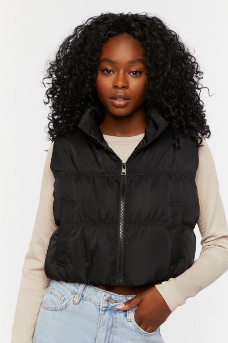 Chaleco Forever 21 Zip Up Puffer Mujer Negras | l7pmTC4ldHw