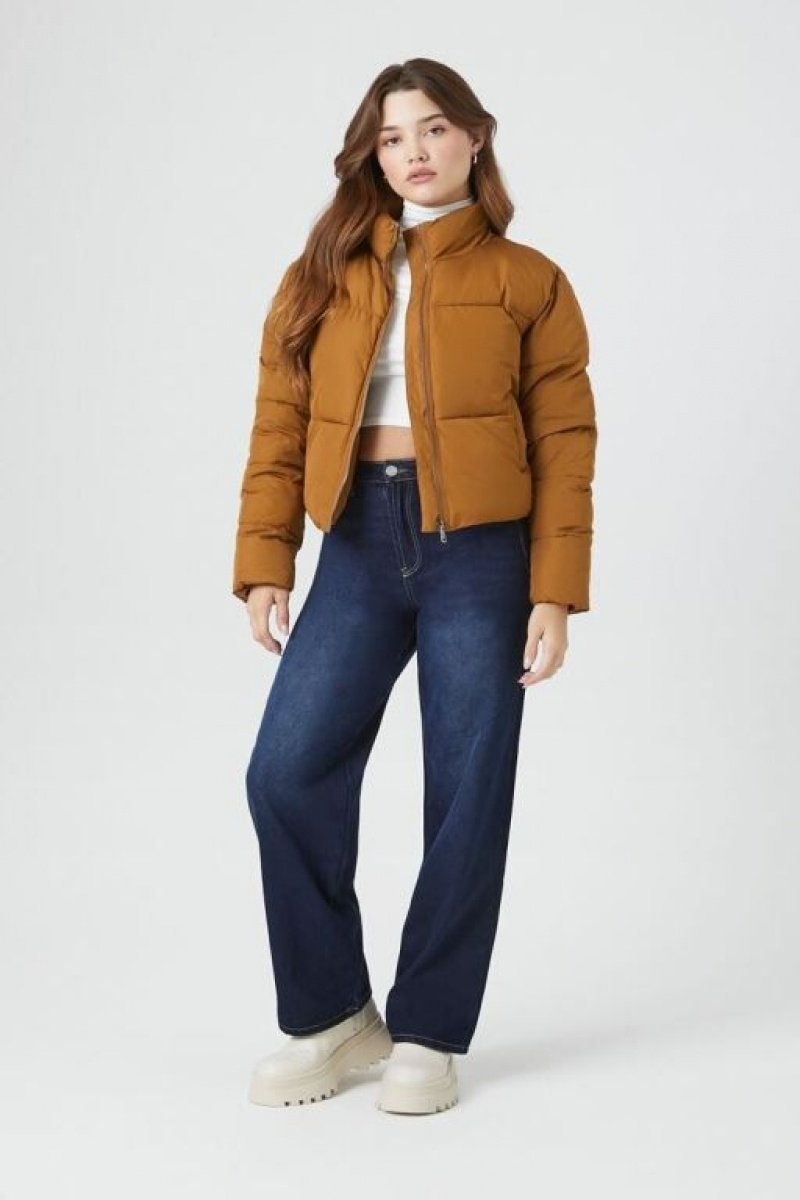 Chaqueta Acolchada Forever 21 Acolchado Puffer Mujer Marrones | RoIutPmFIpP