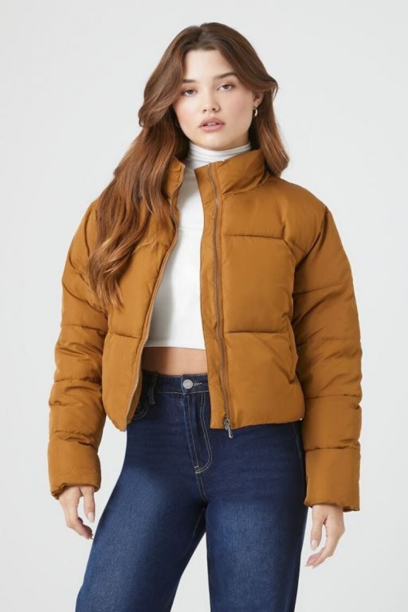 Chaqueta Acolchada Forever 21 Acolchado Puffer Mujer Marrones | RoIutPmFIpP