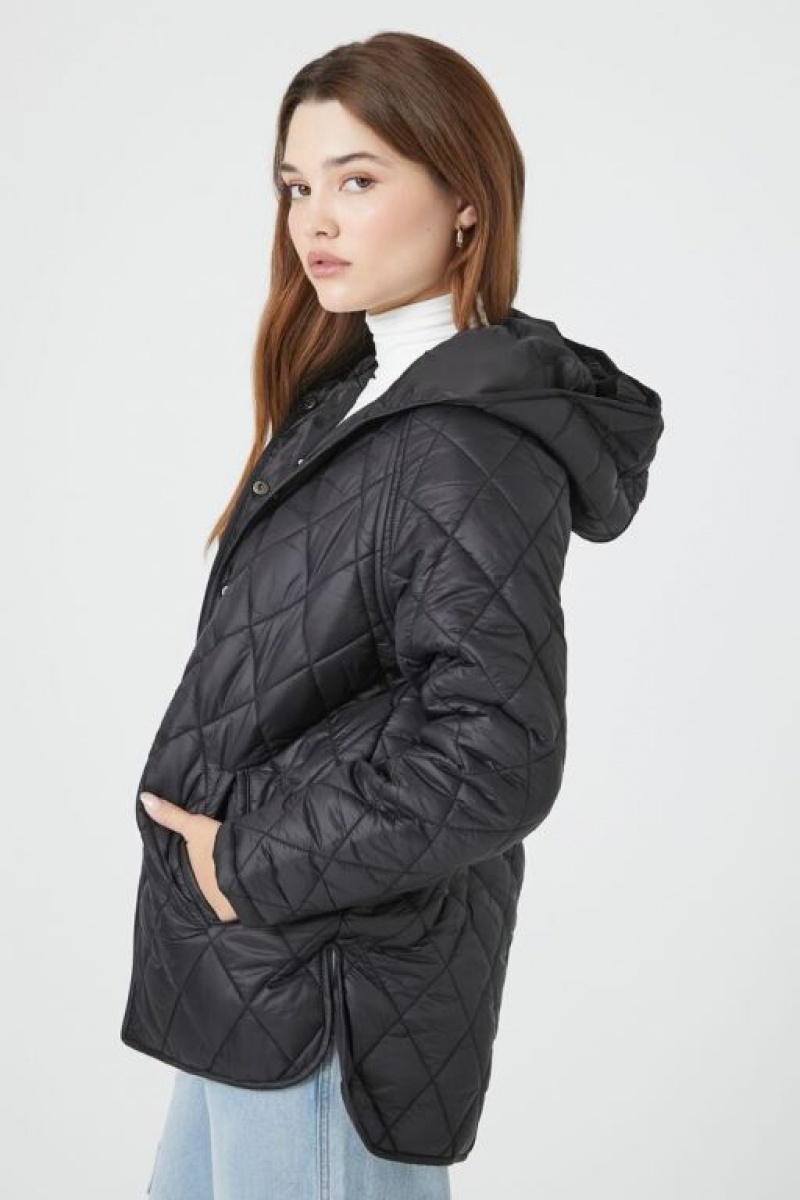 Chaqueta Acolchada Forever 21 Acolchado Hooded Puffer Mujer Negras | tVCmwY7aJU4