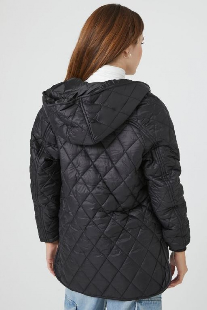 Chaqueta Acolchada Forever 21 Acolchado Hooded Puffer Mujer Negras | tVCmwY7aJU4