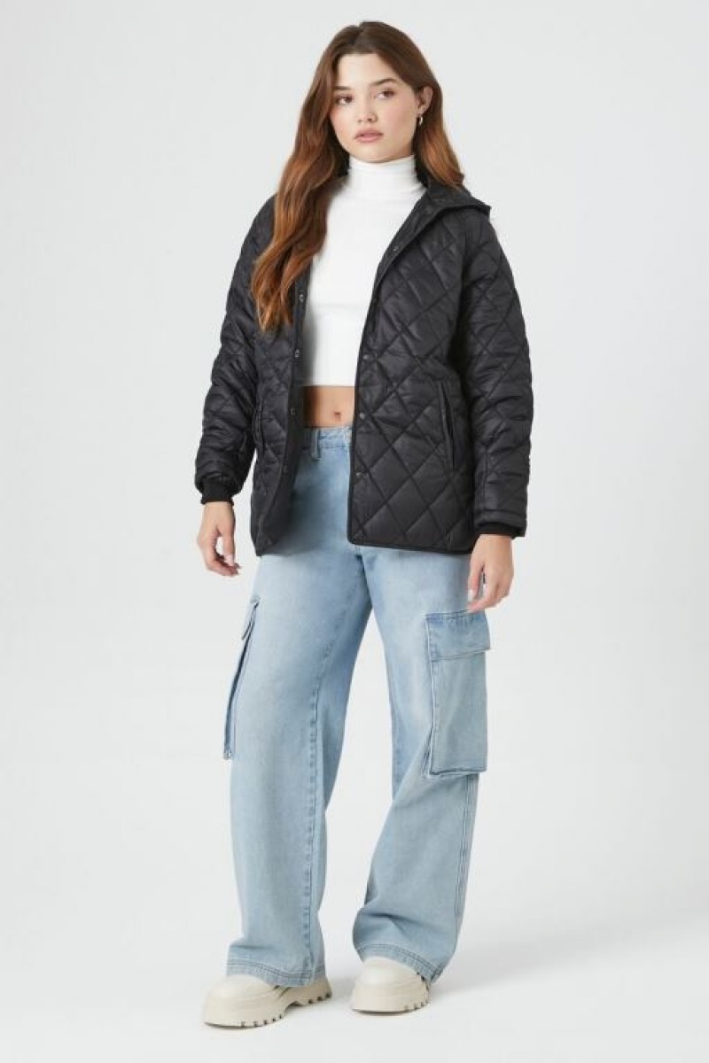 Chaqueta Acolchada Forever 21 Acolchado Hooded Puffer Mujer Negras | tVCmwY7aJU4