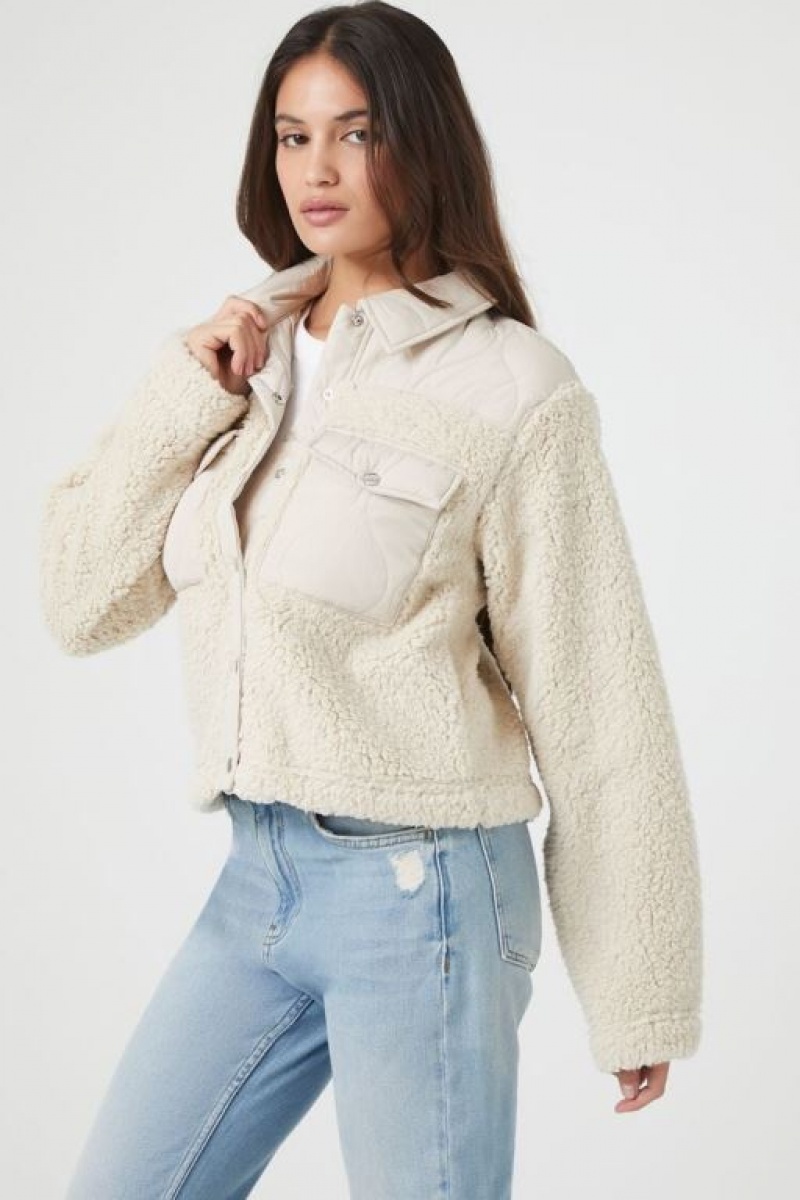 Chaqueta Acolchada Forever 21 Acolchado Faux Shearling Mujer Blancas | 0vYJ12qSJz6