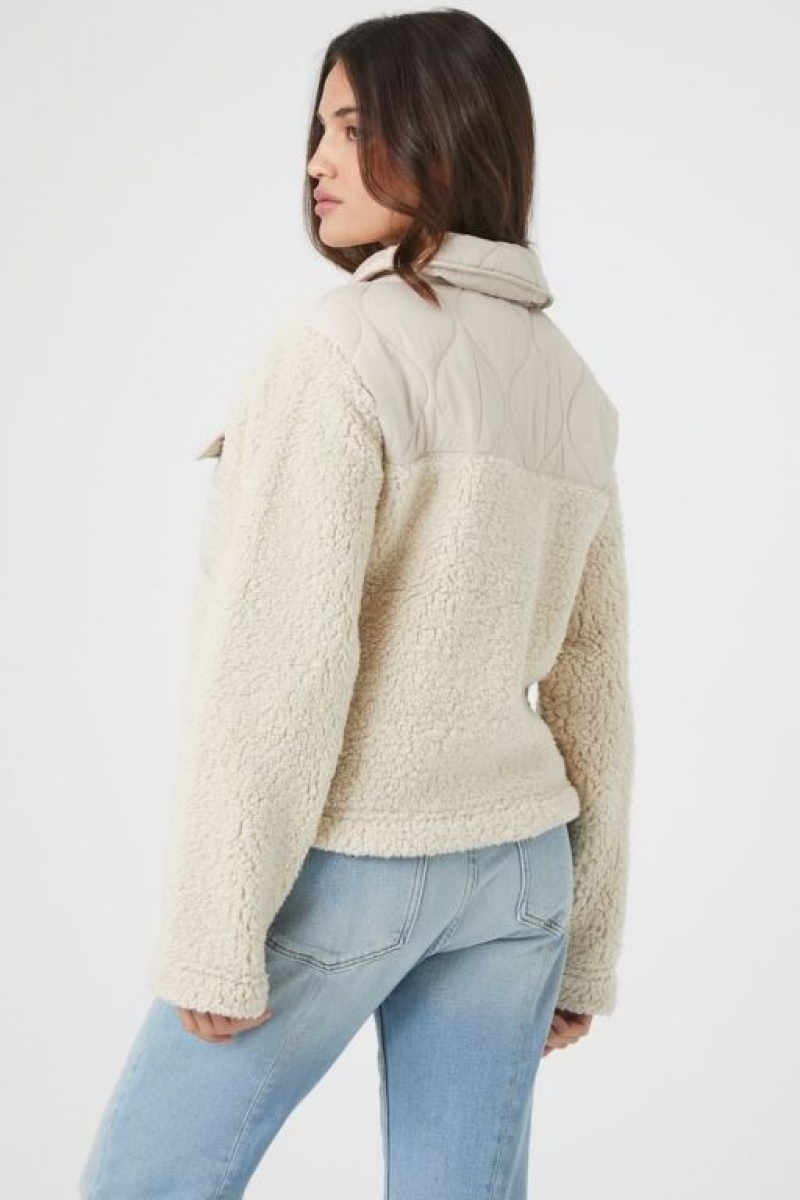 Chaqueta Acolchada Forever 21 Acolchado Faux Shearling Mujer Blancas | 0vYJ12qSJz6