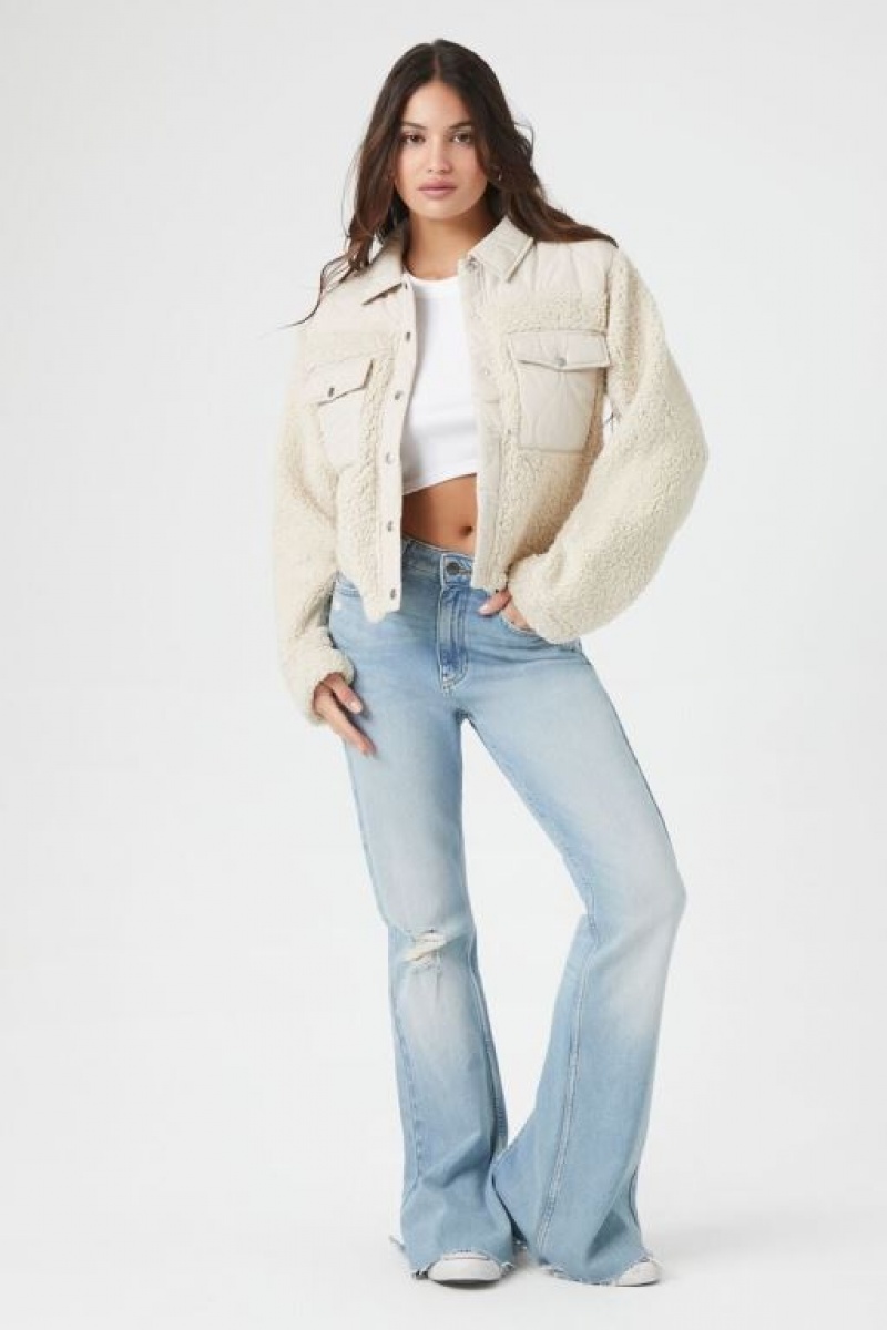 Chaqueta Acolchada Forever 21 Acolchado Faux Shearling Mujer Blancas | 0vYJ12qSJz6