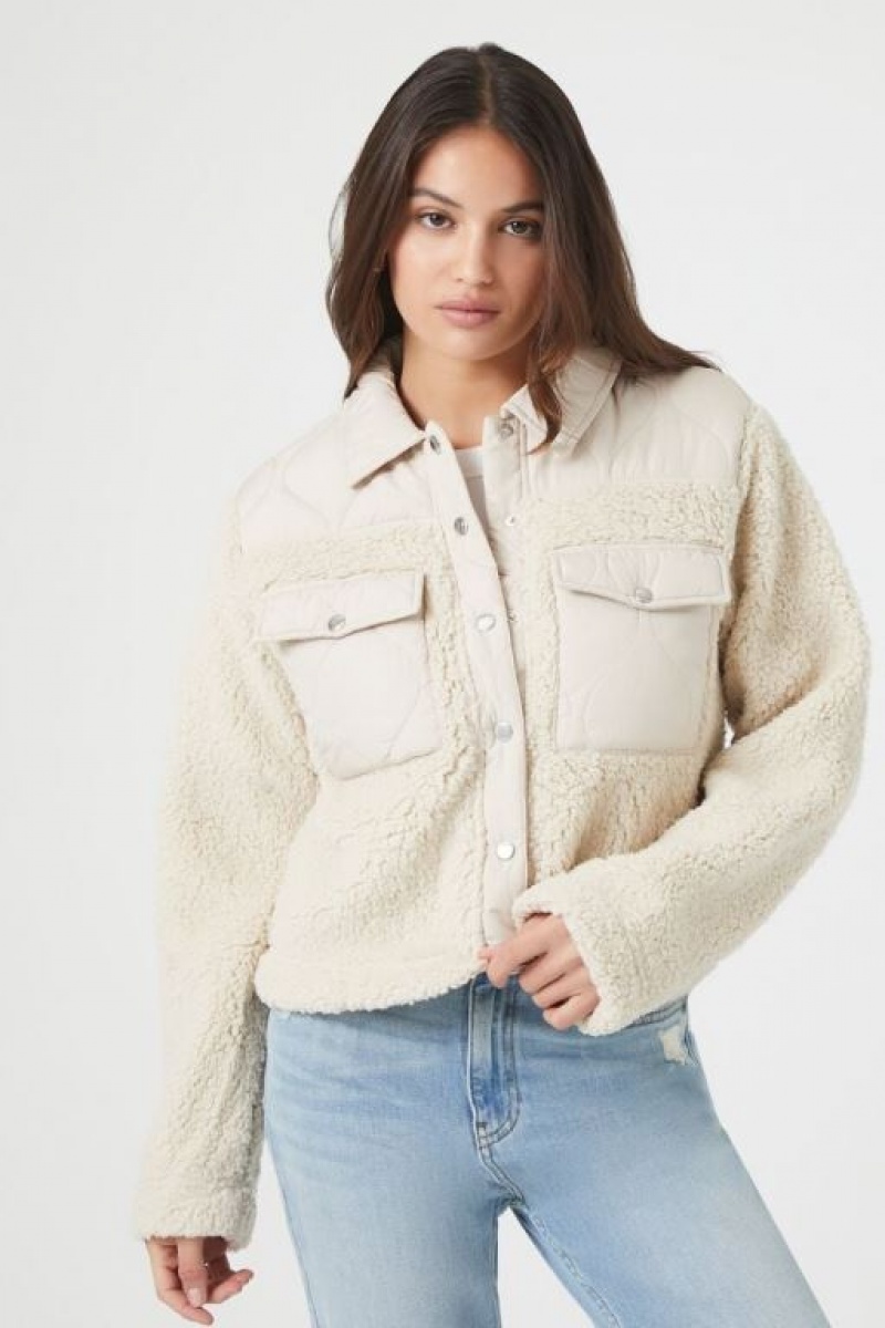 Chaqueta Acolchada Forever 21 Acolchado Faux Shearling Mujer Blancas | 0vYJ12qSJz6