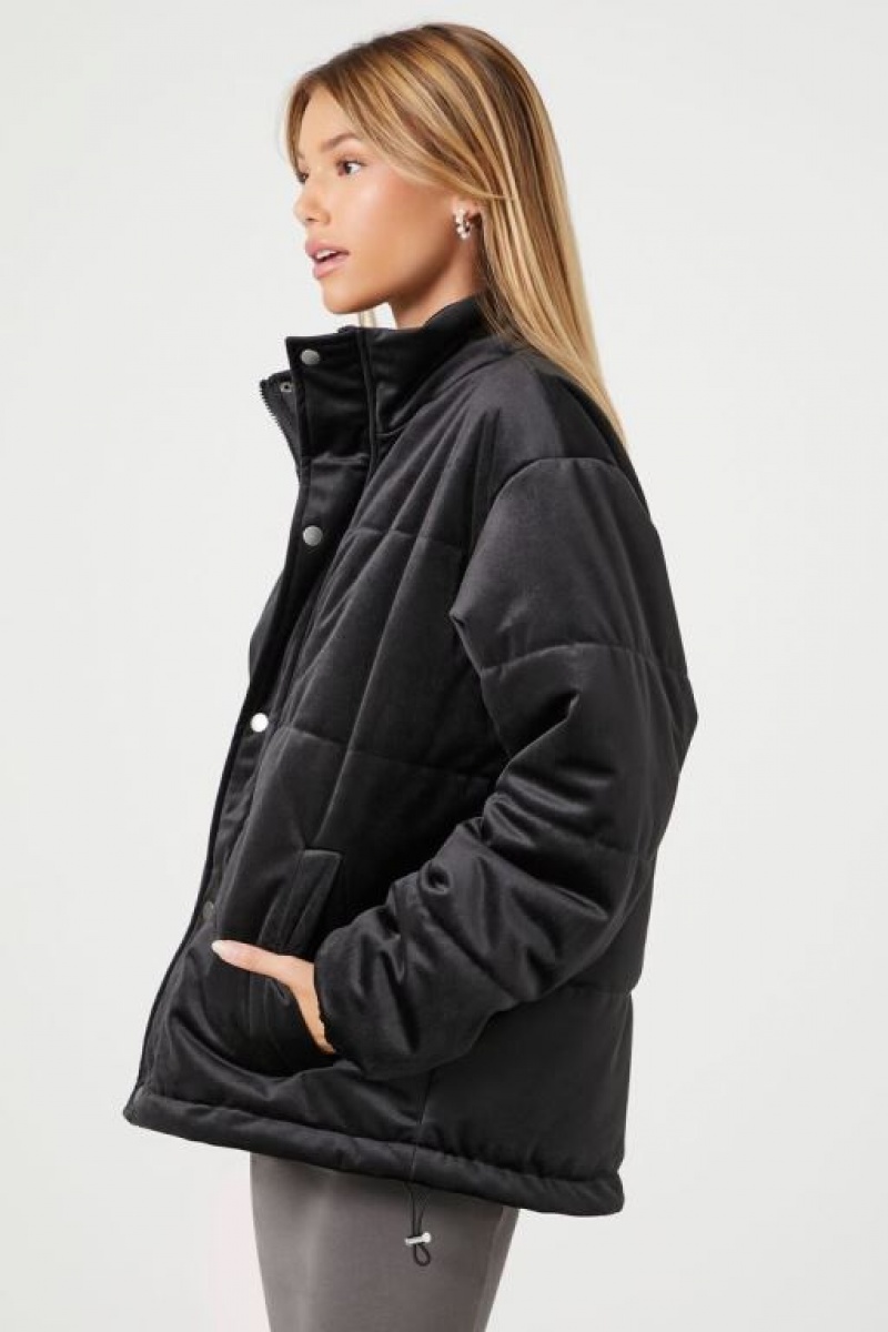 Chaqueta Acolchada Forever 21 Acolchado Toggle Puffer Mujer Negras | KTvxP785d5k