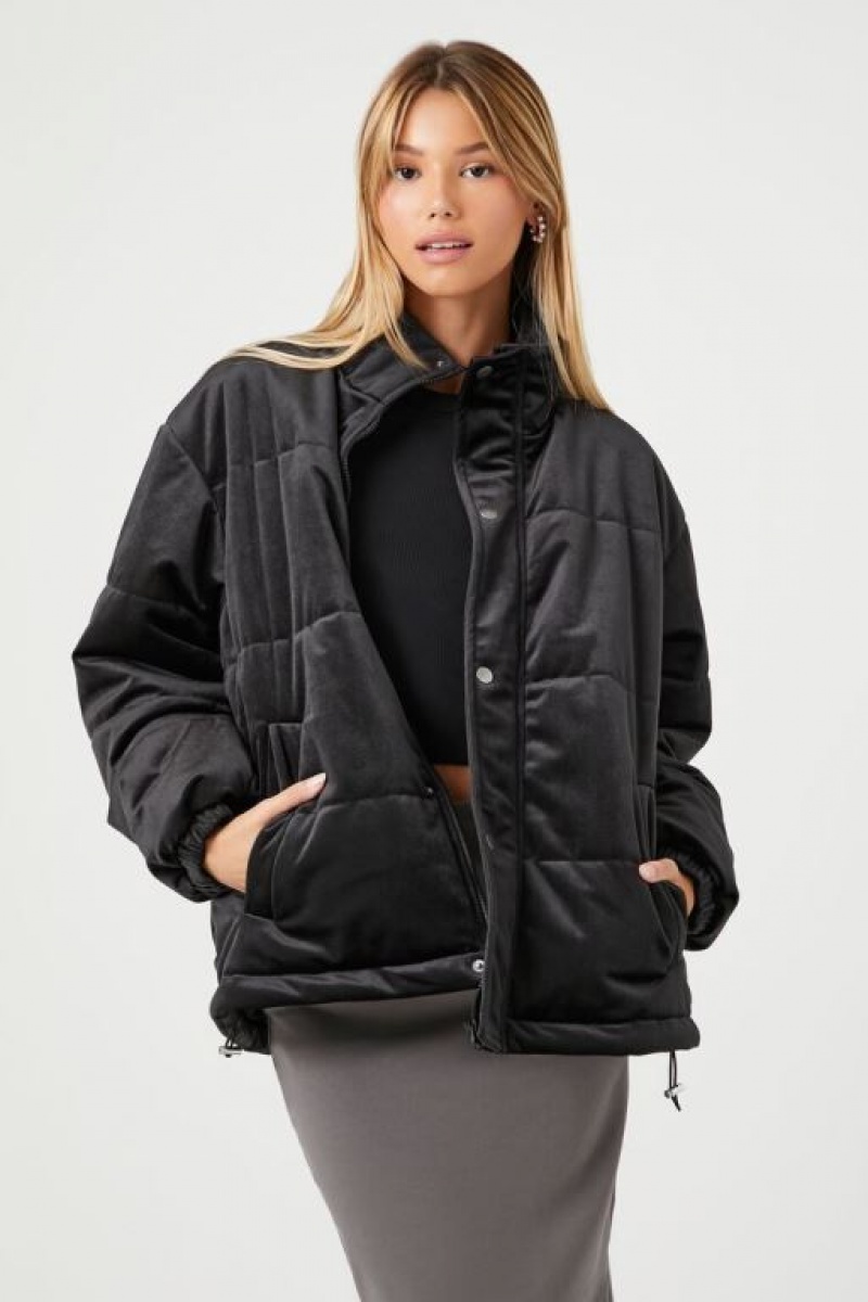 Chaqueta Acolchada Forever 21 Acolchado Toggle Puffer Mujer Negras | KTvxP785d5k