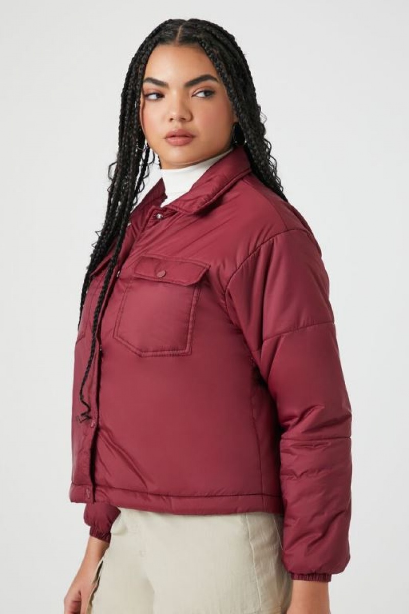 Chaqueta Acolchada Forever 21 Acolchado Puffer Mujer Burdeos | wlX3RVHqmXP