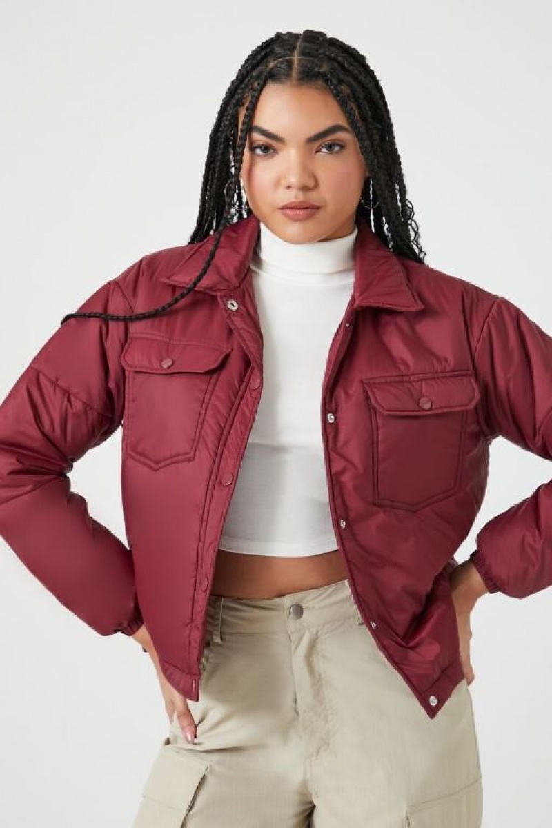 Chaqueta Acolchada Forever 21 Acolchado Puffer Mujer Burdeos | wlX3RVHqmXP