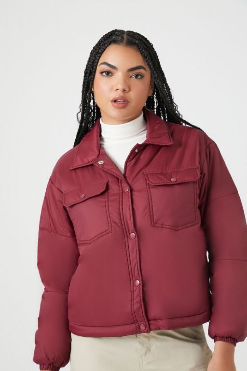 Chaqueta Acolchada Forever 21 Acolchado Puffer Mujer Burdeos | wlX3RVHqmXP