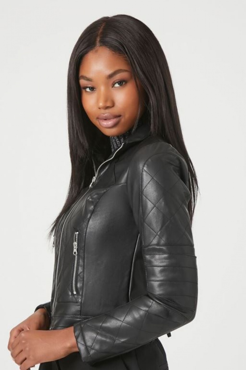 Chaqueta Acolchada Forever 21 Acolchado Faux Cuero Moto Mujer Negras | DOPjxWLHGWT