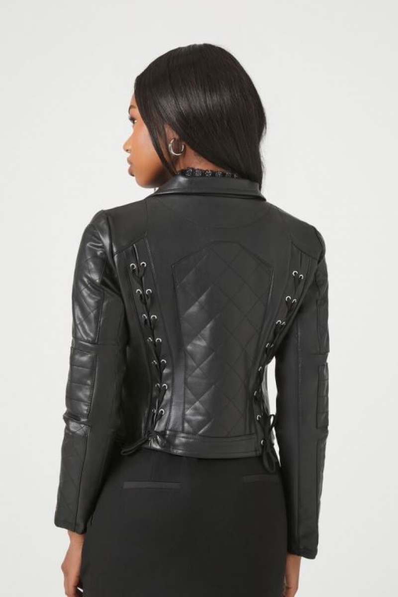 Chaqueta Acolchada Forever 21 Acolchado Faux Cuero Moto Mujer Negras | DOPjxWLHGWT