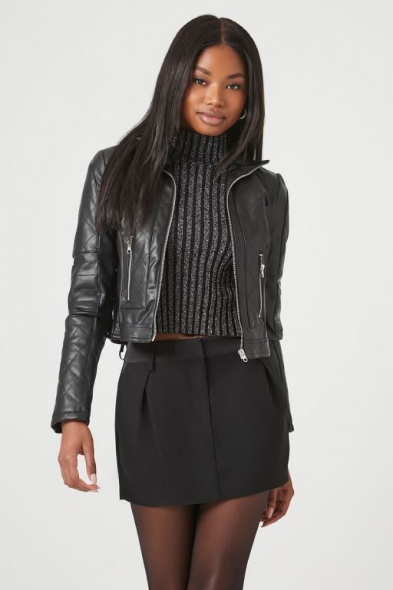 Chaqueta Acolchada Forever 21 Acolchado Faux Cuero Moto Mujer Negras | DOPjxWLHGWT