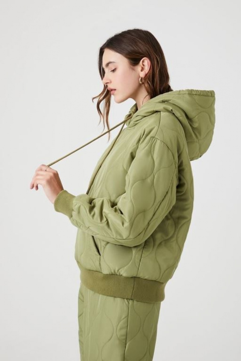 Chaqueta Acolchada Forever 21 Acolchado Nylon Mujer Verde Oliva | DyrY3ZdbMLj