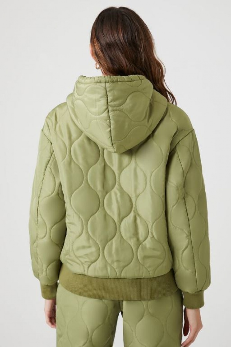 Chaqueta Acolchada Forever 21 Acolchado Nylon Mujer Verde Oliva | DyrY3ZdbMLj