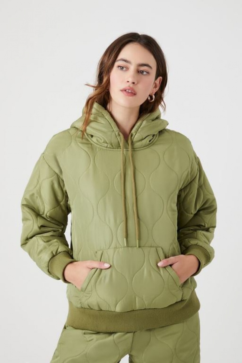 Chaqueta Acolchada Forever 21 Acolchado Nylon Mujer Verde Oliva | DyrY3ZdbMLj