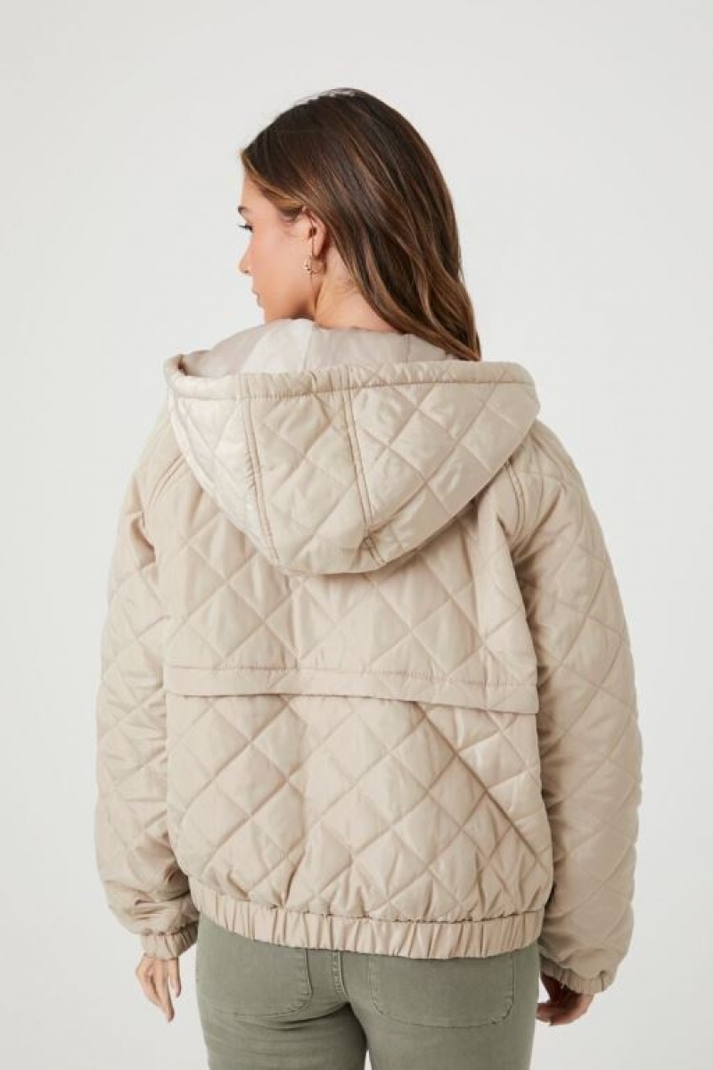 Chaqueta Acolchada Forever 21 Acolchado Hooded Puffer Mujer Kaki | dKLAXM1Yb8E