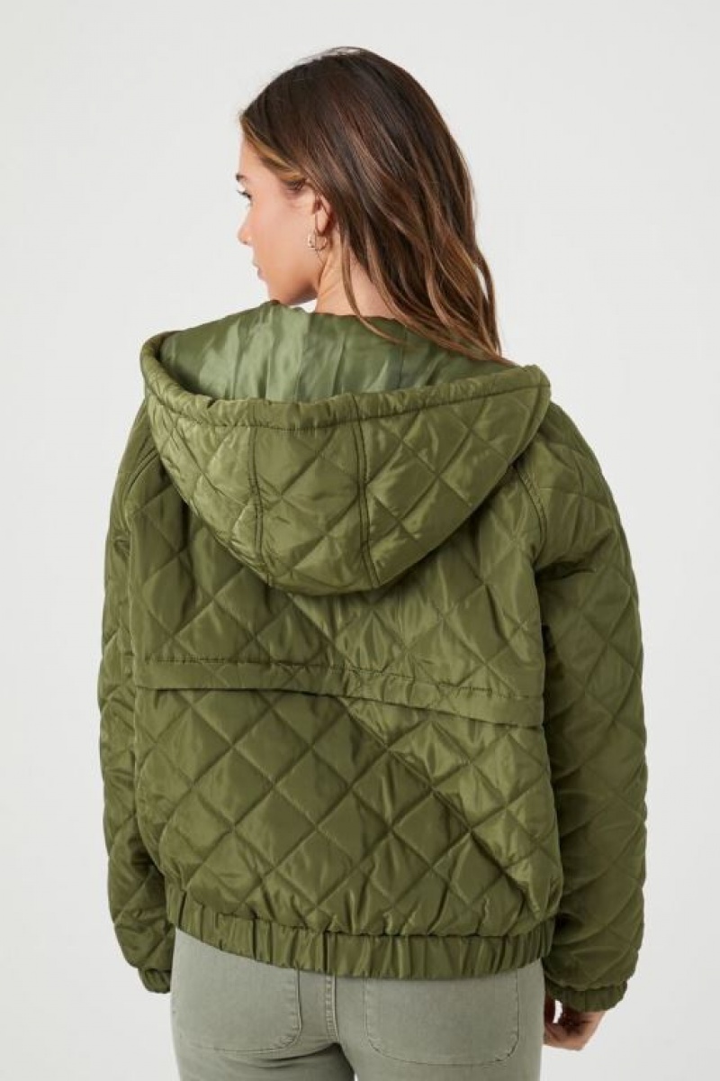 Chaqueta Acolchada Forever 21 Acolchado Hooded Puffer Mujer Gris Verde | UE5MNtem2Sq