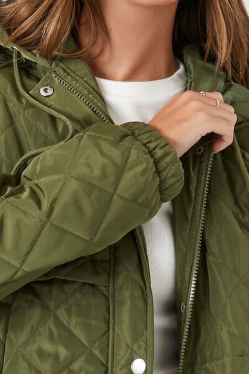 Chaqueta Acolchada Forever 21 Acolchado Hooded Puffer Mujer Gris Verde | UE5MNtem2Sq