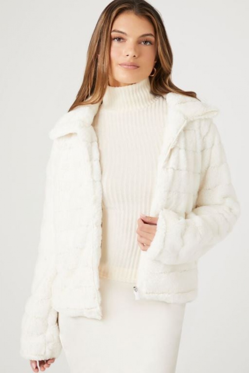 Chaqueta Acolchada Forever 21 Acolchado Faux Fur Coat Mujer Blancas | zhGEQmHSfdr