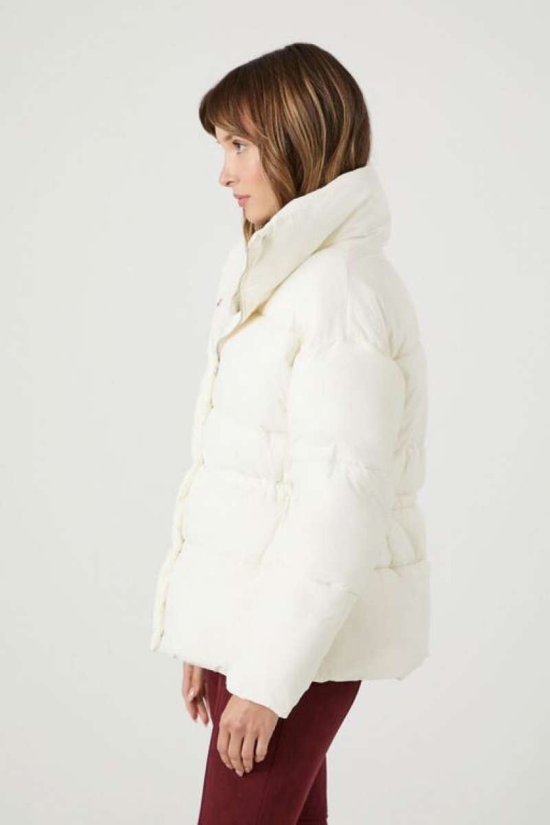 Chaqueta Acolchada Forever 21 Acolchado Snap Button Puffer Mujer Blancas | LGoQscq5rv9