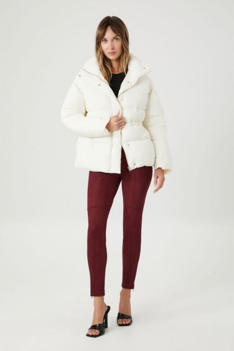 Chaqueta Acolchada Forever 21 Acolchado Snap Button Puffer Mujer Blancas | LGoQscq5rv9