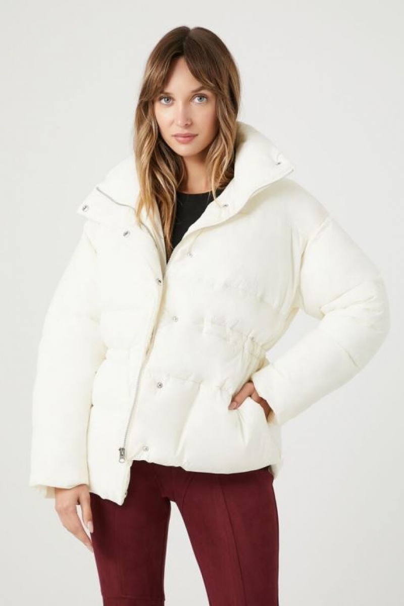 Chaqueta Acolchada Forever 21 Acolchado Snap Button Puffer Mujer Blancas | LGoQscq5rv9