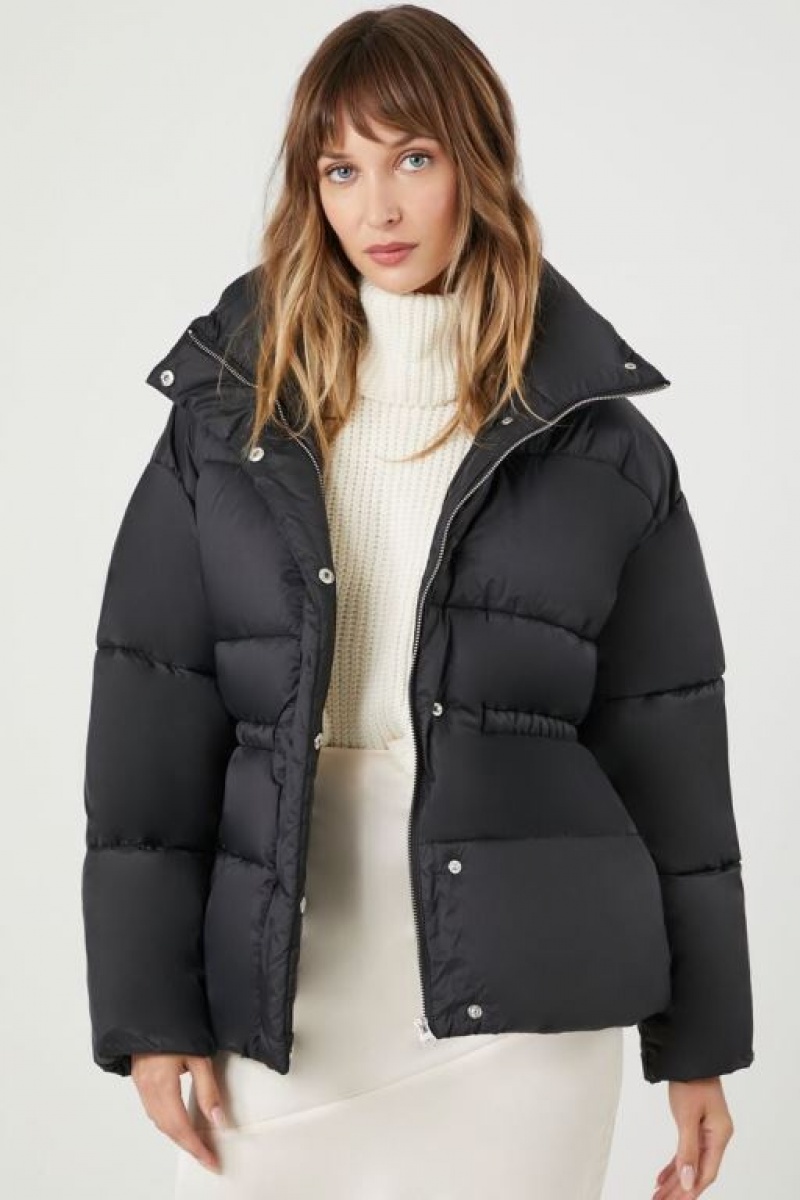 Chaqueta Acolchada Forever 21 Acolchado Snap Button Puffer Mujer Negras | hJafohdnU2q