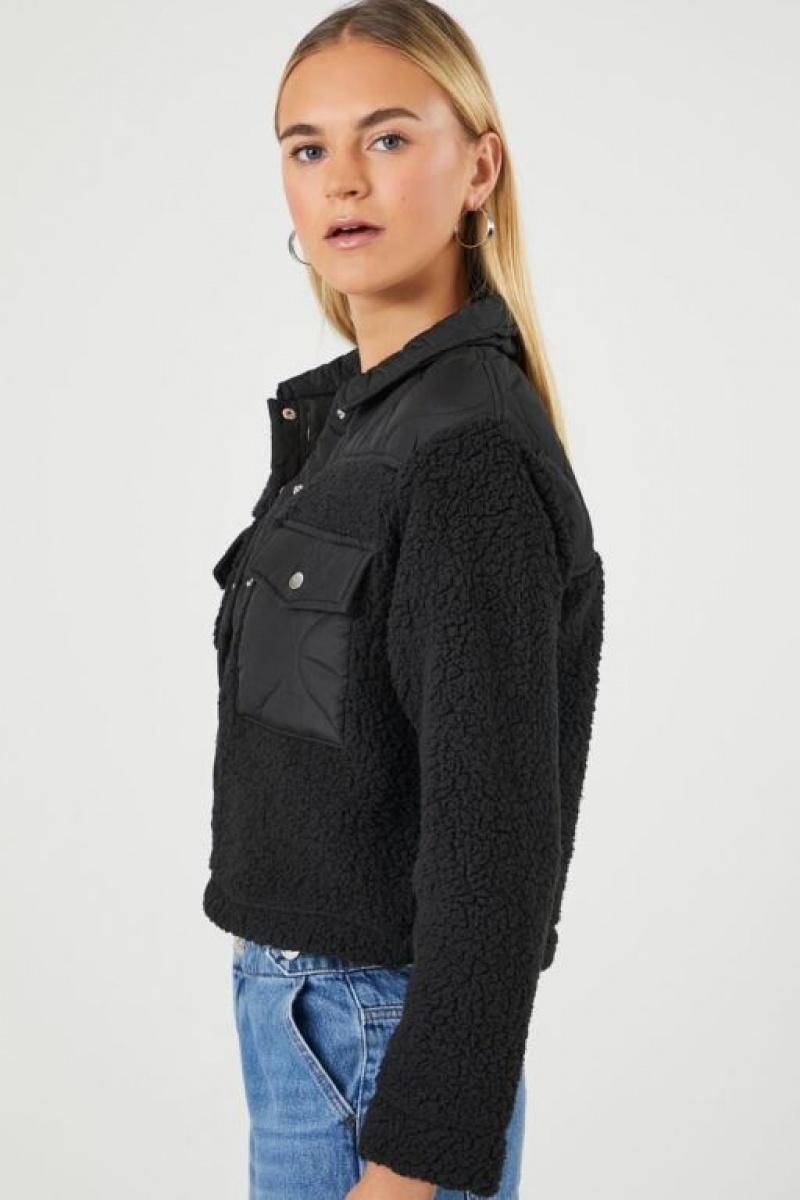 Chaqueta Acolchada Forever 21 Acolchado Faux Shearling Mujer Negras | FmhnSvBt3WQ