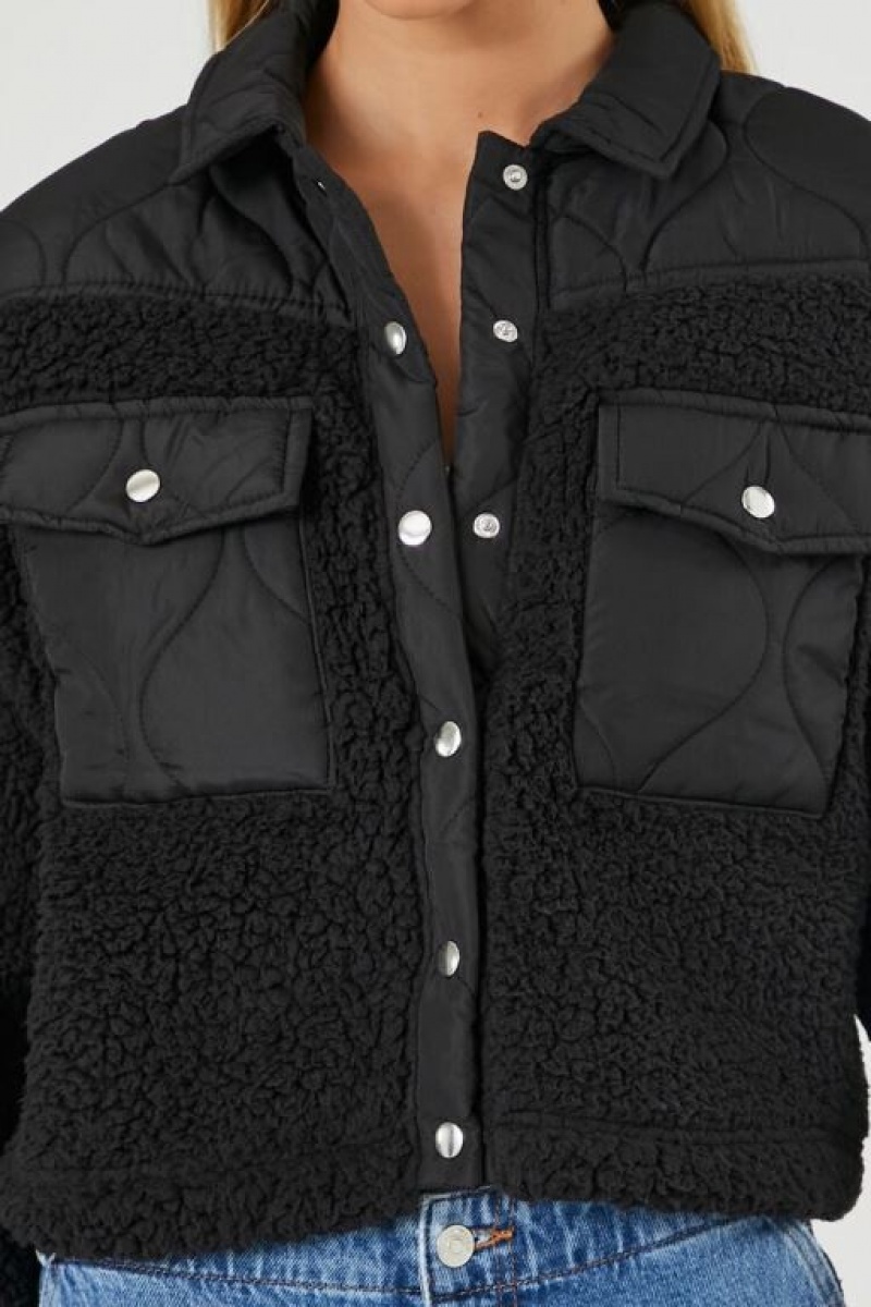 Chaqueta Acolchada Forever 21 Acolchado Faux Shearling Mujer Negras | FmhnSvBt3WQ