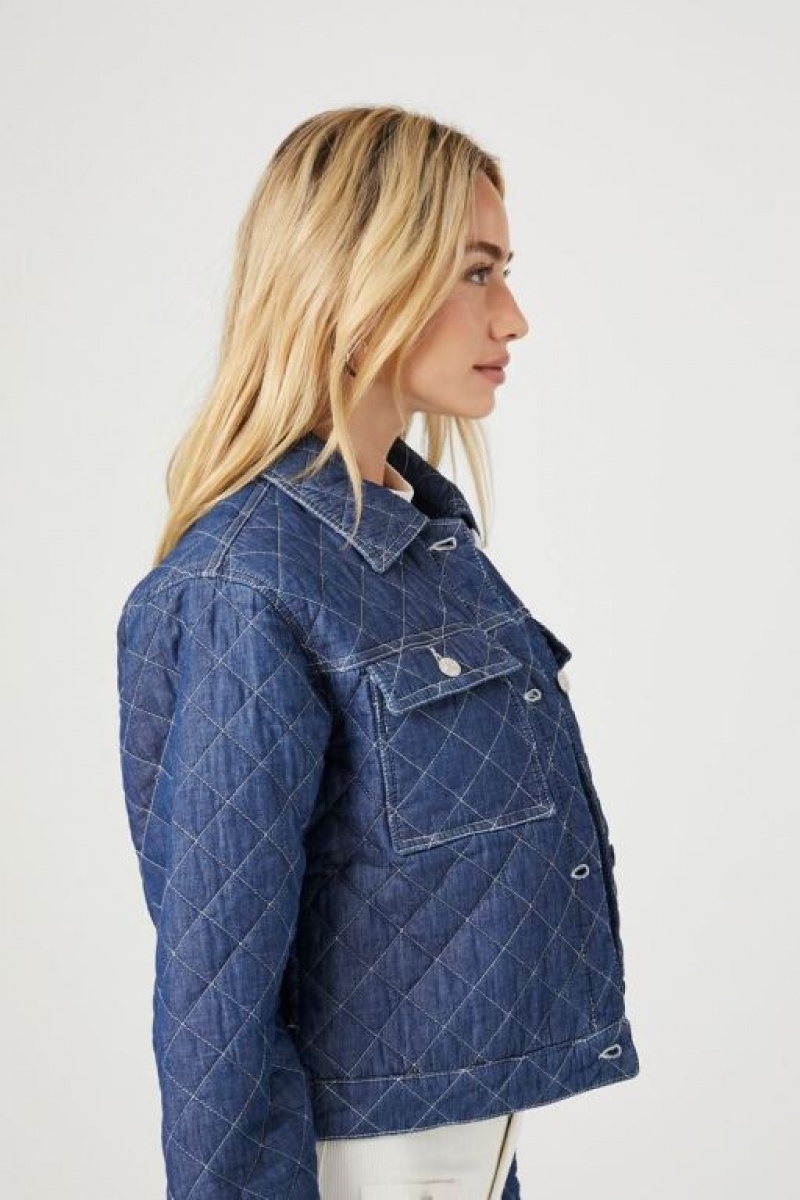 Chaqueta Acolchada Forever 21 Acolchado Denim Trucker Mujer Azules | AfOze6CoJdY