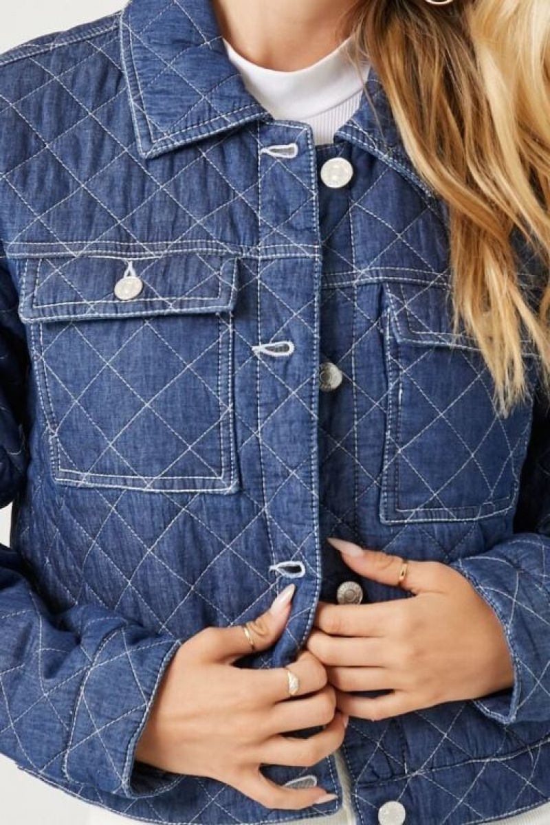 Chaqueta Acolchada Forever 21 Acolchado Denim Trucker Mujer Azules | AfOze6CoJdY