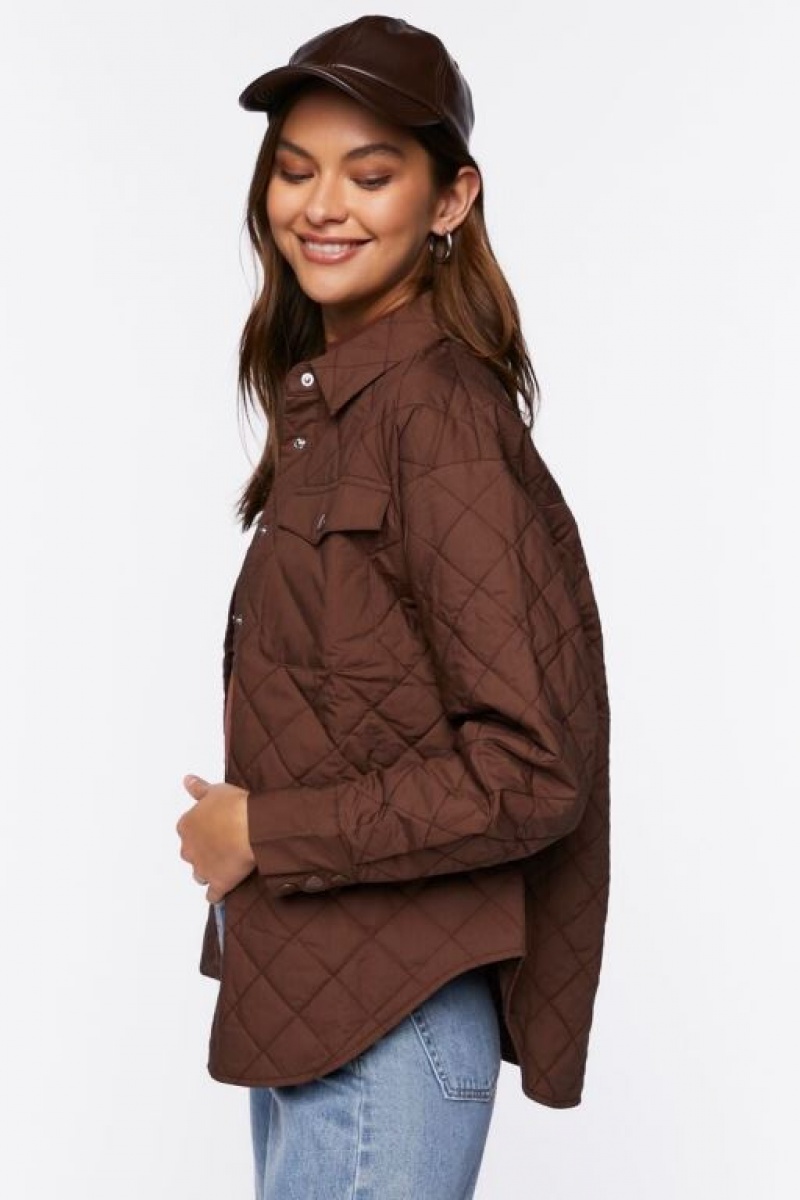 Chaqueta Acolchada Forever 21 Acolchado Dolphin Hem Shacket Mujer Chocolate | yyB3MkrtUKC