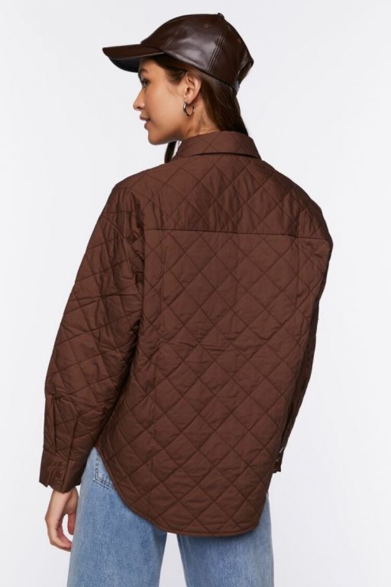 Chaqueta Acolchada Forever 21 Acolchado Dolphin Hem Shacket Mujer Chocolate | yyB3MkrtUKC